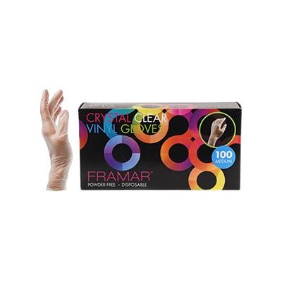 Framar Crystal CLEAR Gloves Medium 100pcs available in Trinidad and Tobago.