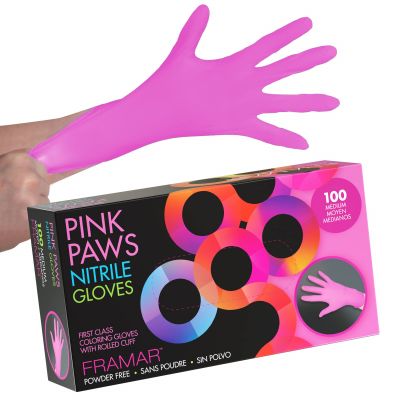 Framar PINK Paws Nitrile Gloves Medium 100pcs available in Trinidad and Tobago.