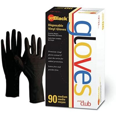 P-Club 90CT Jetblack Vinyl Gloves - Medium available in Trinidad and Tobago.
