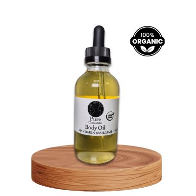 Pure Organic Mandarin Basil Lime Body OIl 4oz available in Trinidad and Tobago.